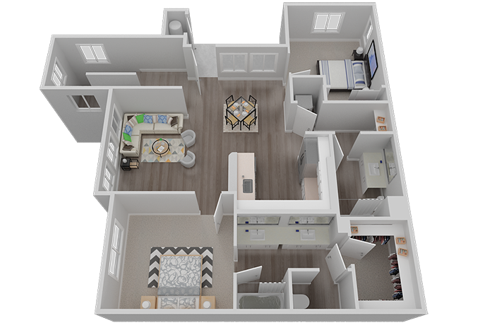 Floor plan for 2 beds, 2 baths, 1220 sqft